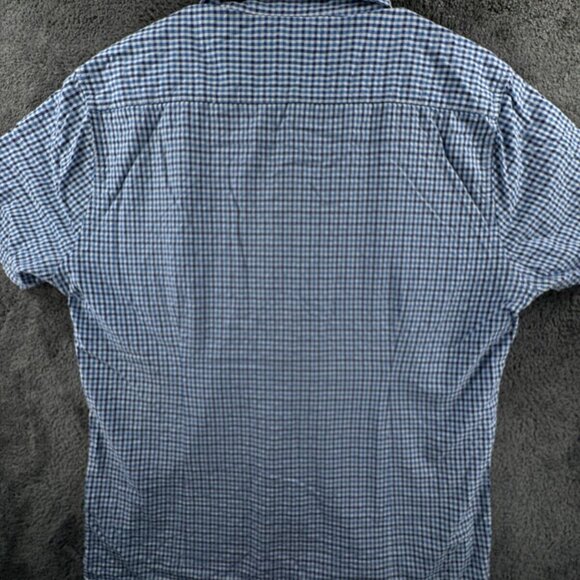 Barbour Short Sleeve Button Up Shirt Blue Check Tailored Fit Large US W/ Logo - Picture 10 of 10